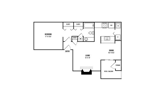 floor plan of a two bedroom apartment at The Maxwell