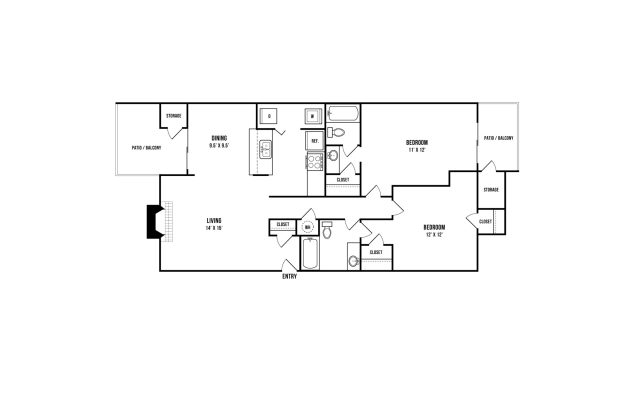 floor plan for the two bedroom apartment at The Maxwell